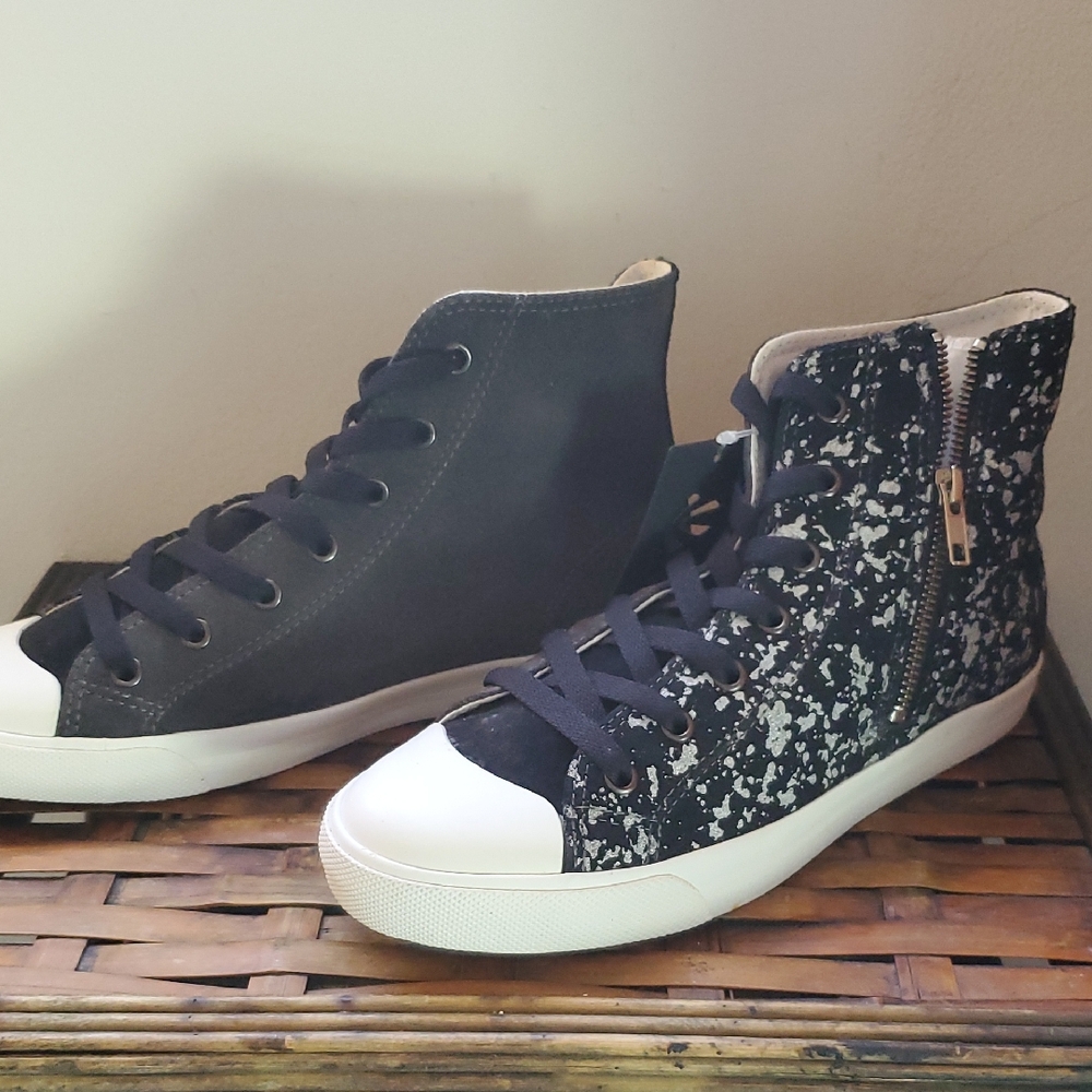 Black + White Splatter High-Top Sneakers